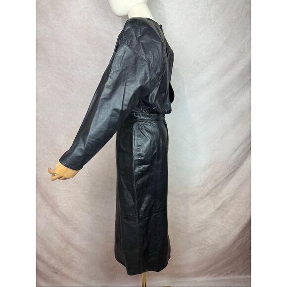 Vintage Designer Leather Dress 1980s Vakko New York Alt Goth Grunge 90s - Picture 5 of 11